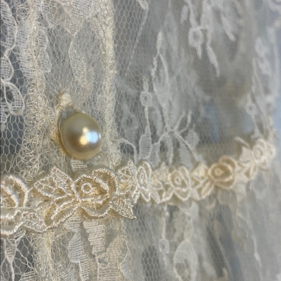Vintage Elena Collection Ivory Lace Dress – Pearl Button Sheer Overlay Over Slip - Picture 6 of 16